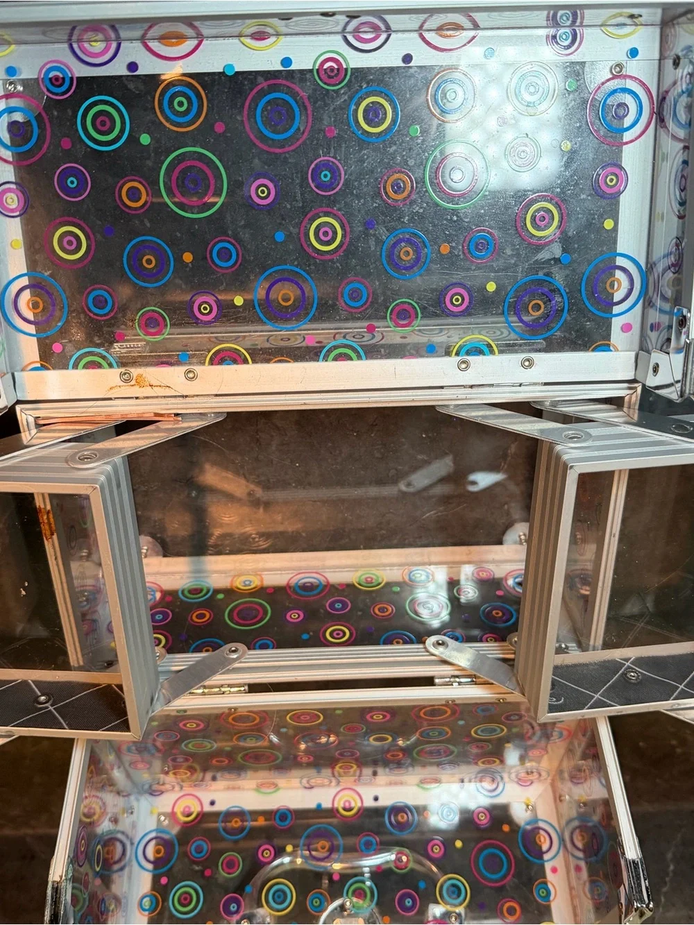 Tiered Caboodles Clear Acrylic Makeup Train Case circle multicolor